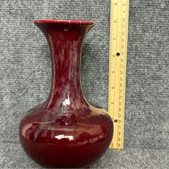Vintage Hawaiian pottery vase drip glaze 8” red with aqua - Picture 6 of 6